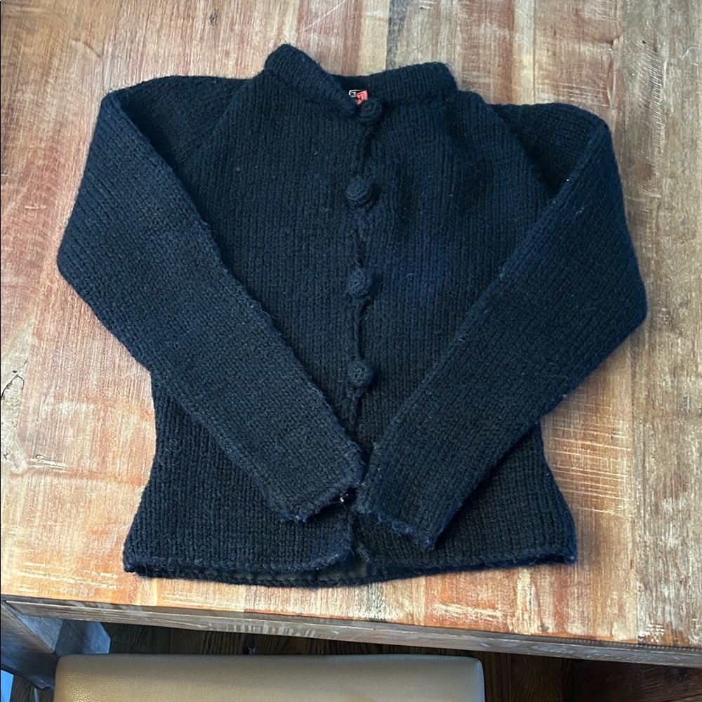 Vintage black hand-knit cardigan with bobble buttons